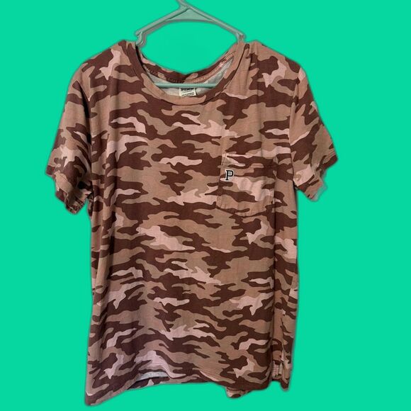 PINK Victoria's Secret Tops - PINK Victoria's Secret Brown and Pink Short Sleeve Tee